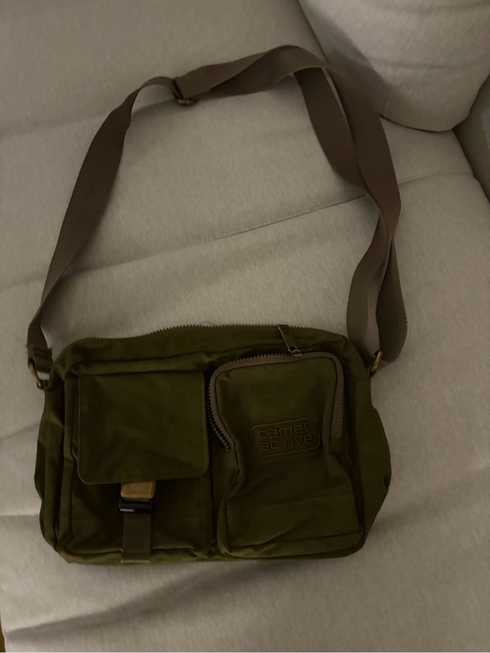 Camel Active Olive Green Crossbody Bag with Front Pockets